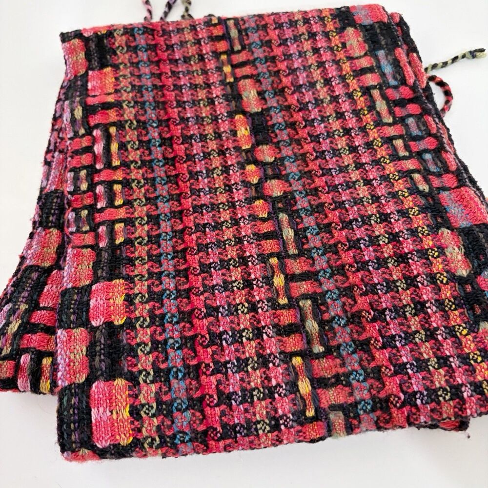 Muffy Young  Handwoven Handweaving Scarf in Black And Bright Colors Preowned - Picture 8 of 10